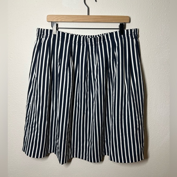 J. Crew Navy And Cream Striped Pleated Midi Skirt  Sz 18 - Picture 2 of 7